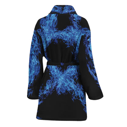 Blue Flame Pentagram Print Women's Bathrobe