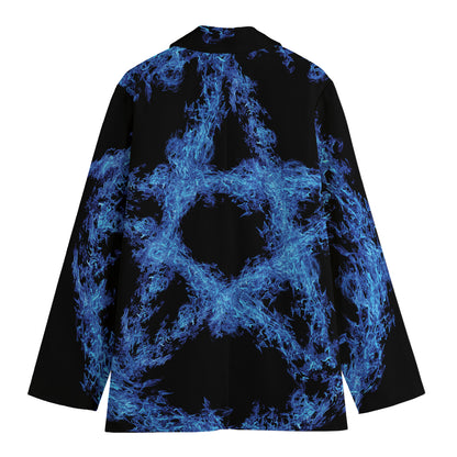 Blue Flame Pentagram Print Women's Blazer