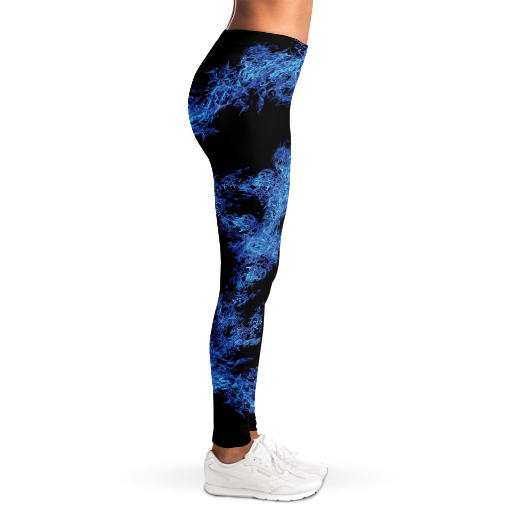 Blue Flame Pentagram Print Women's Leggings