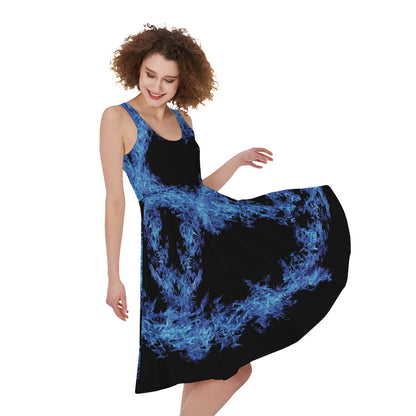 Blue Flame Pentagram Print Women's Sleeveless Dress
