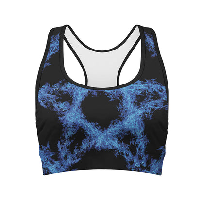 Blue Flame Pentagram Print Women's Sports Bra