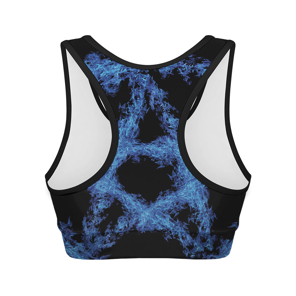 Blue Flame Pentagram Print Women's Sports Bra