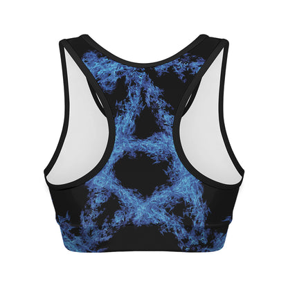 Blue Flame Pentagram Print Women's Sports Bra
