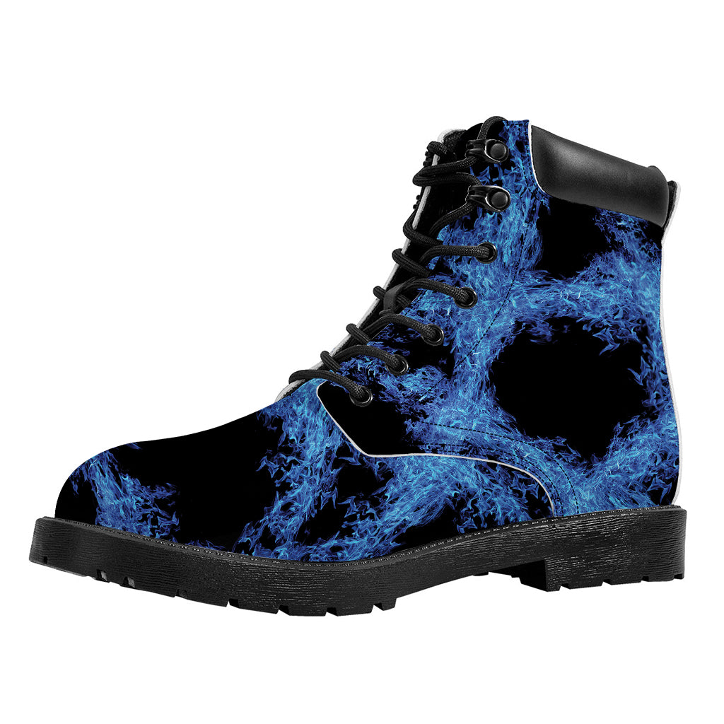 Blue Flame Pentagram Print Work Boots