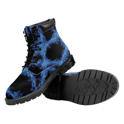 Blue Flame Pentagram Print Work Boots