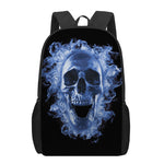 Blue Flaming Skull Print 17 Inch Backpack