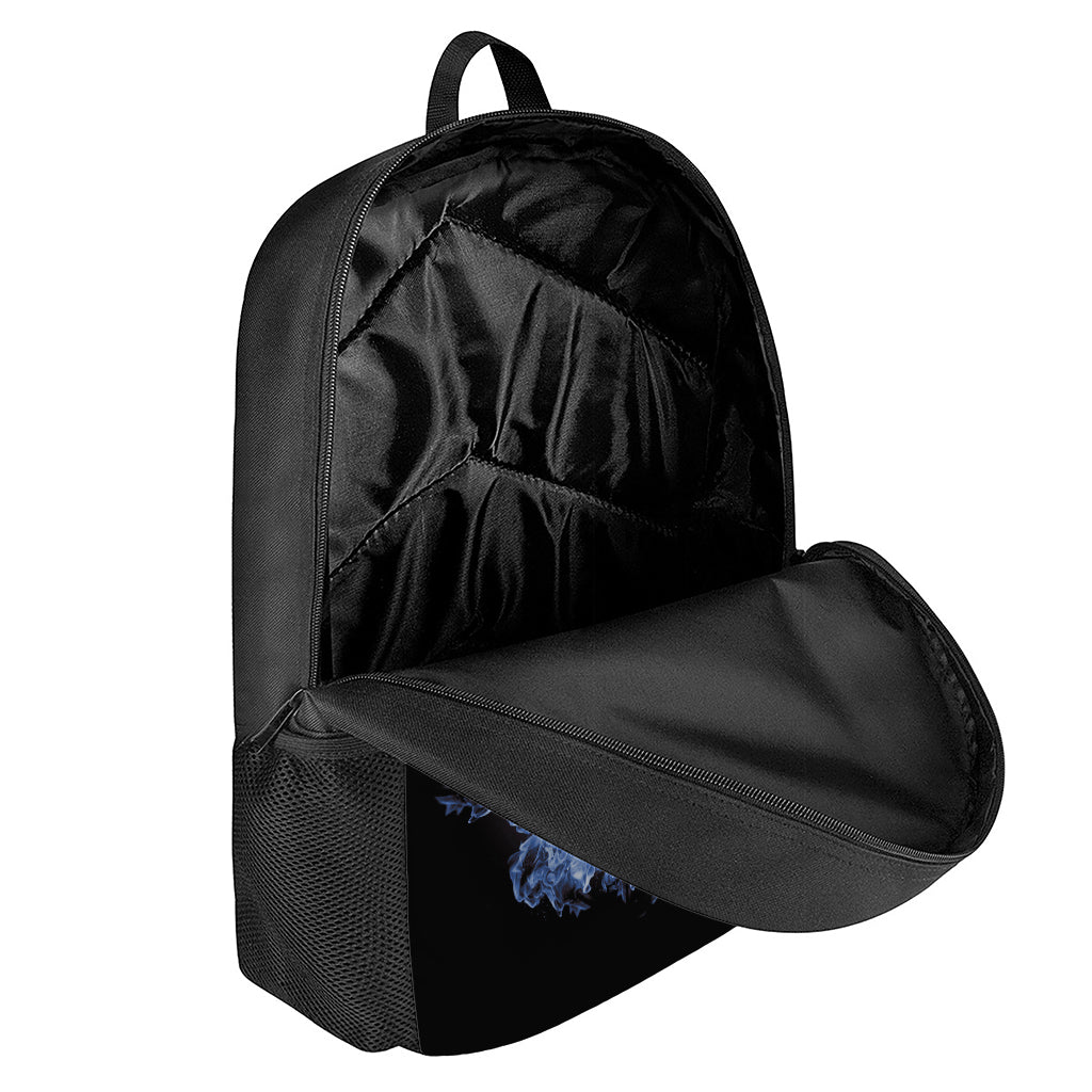 Blue Flaming Skull Print 17 Inch Backpack
