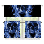 Blue Flaming Skull Print 3 Piece Kitchen Curtains