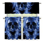 Blue Flaming Skull Print 3 Piece Kitchen Curtains