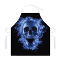 Blue Flaming Skull Print Adjustable Apron