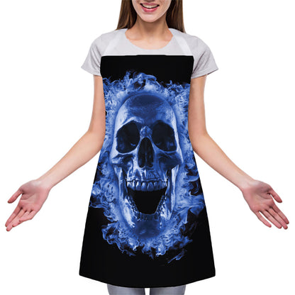 Blue Flaming Skull Print Adjustable Apron