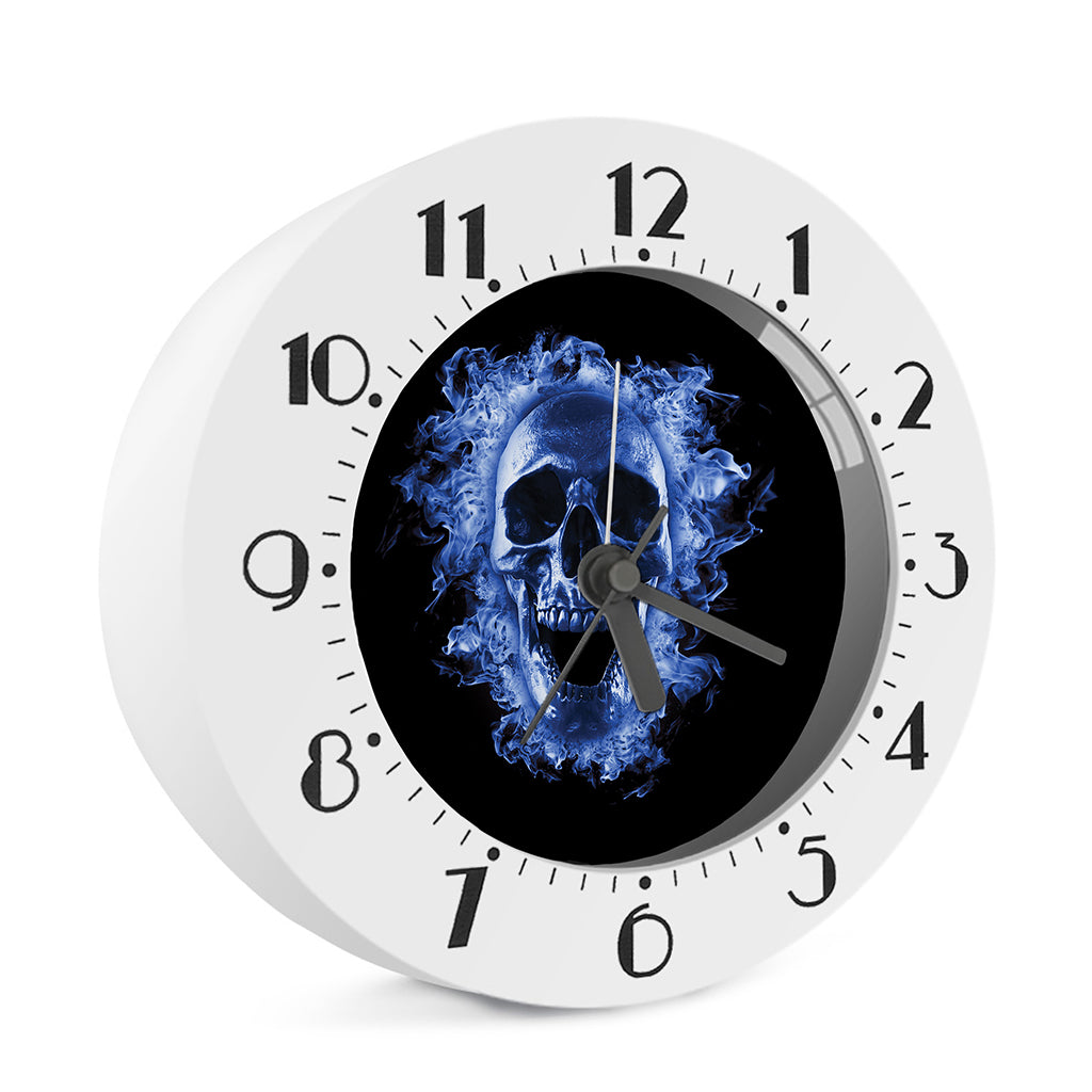 Blue Flaming Skull Print Alarm Clock