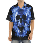 Blue Flaming Skull Print Aloha Shirt