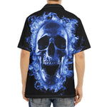 Blue Flaming Skull Print Aloha Shirt