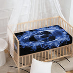 Blue Flaming Skull Print Baby Crib Sheet