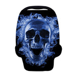 Blue Flaming Skull Print Baby Seat Cover