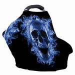 Blue Flaming Skull Print Baby Seat Cover