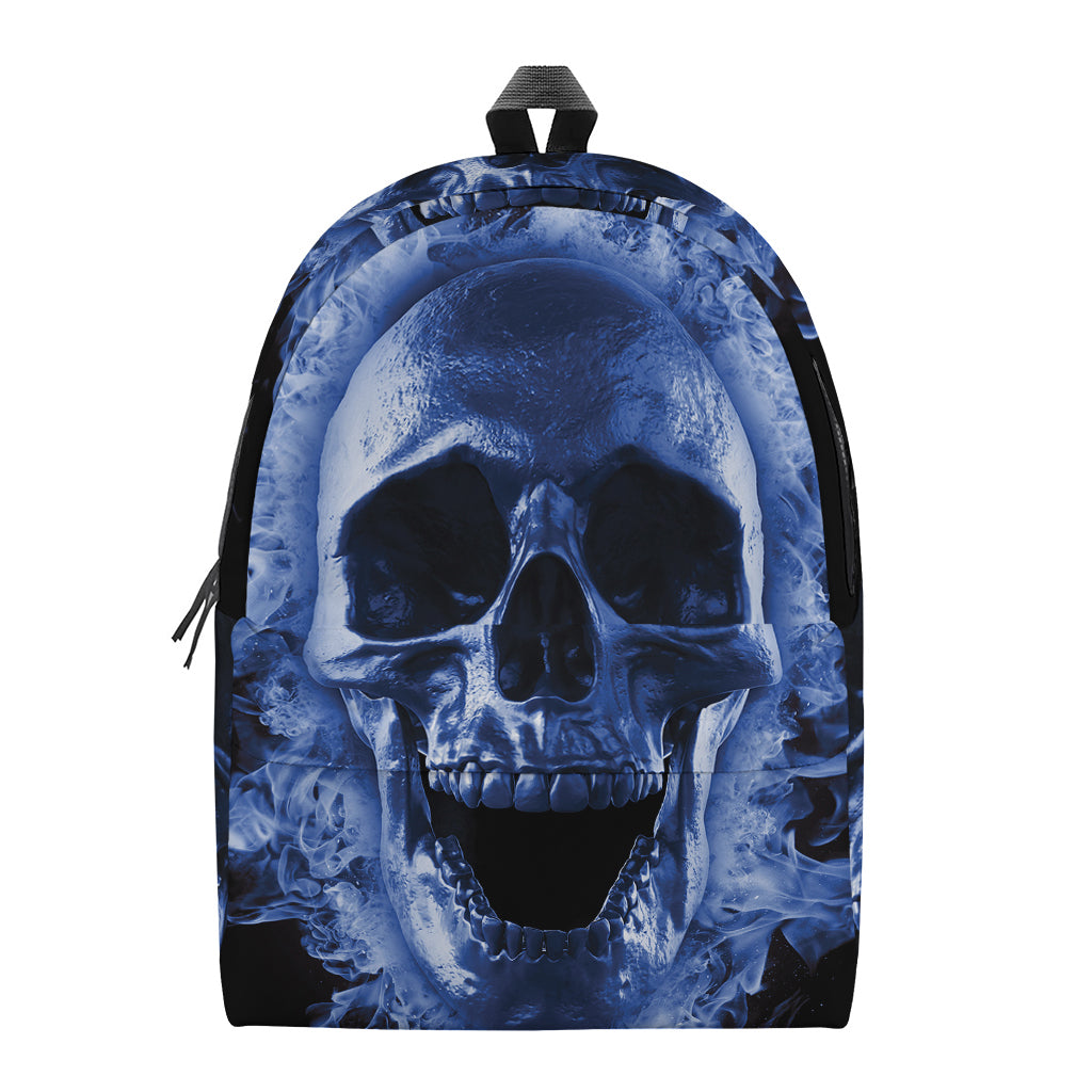 Blue Flaming Skull Print Backpack