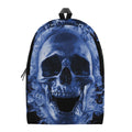 Blue Flaming Skull Print School Backpack
