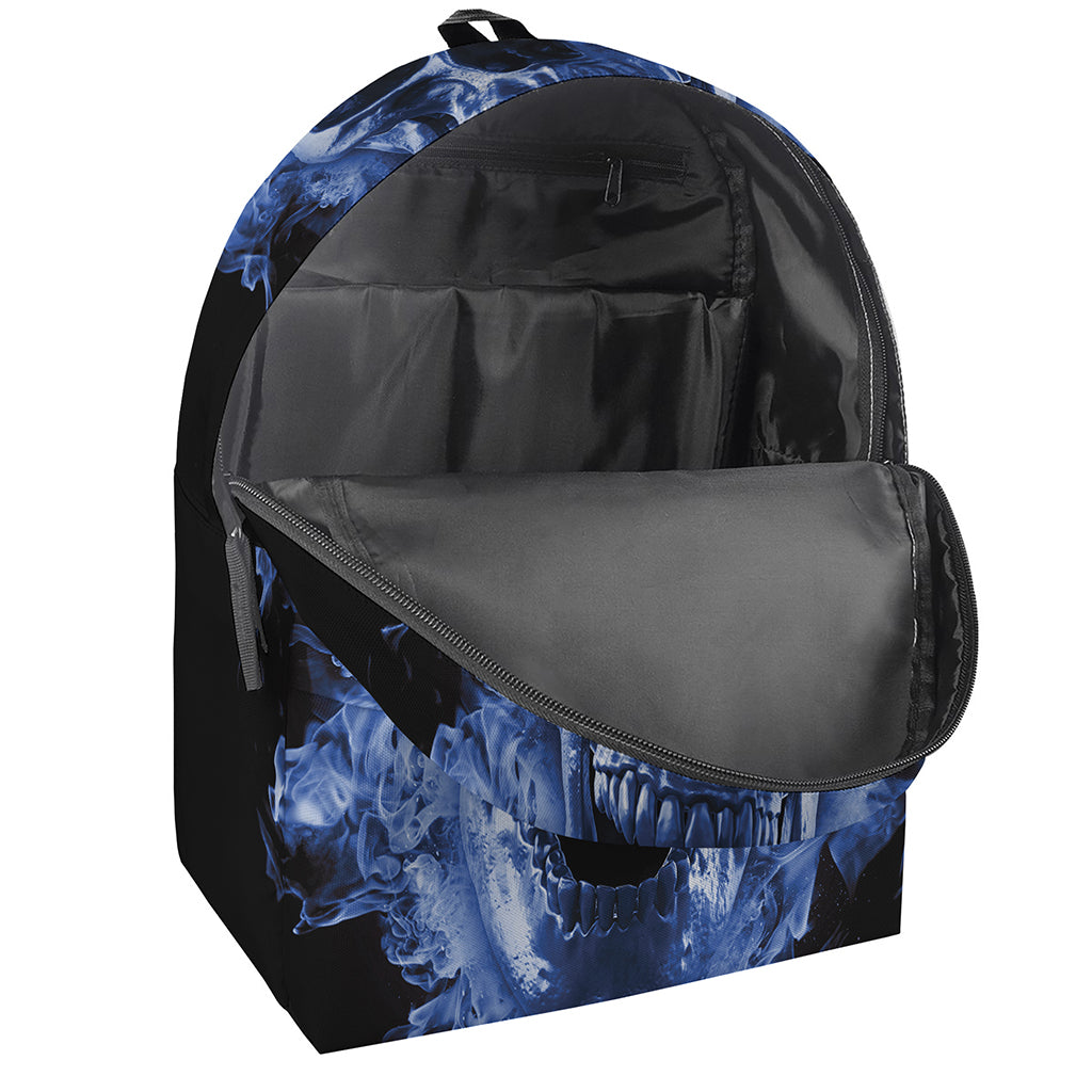 Blue Flaming Skull Print Backpack