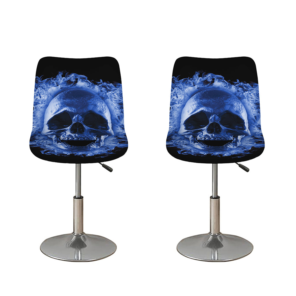 Blue Flaming Skull Print Bar Stool Covers