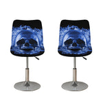 Blue Flaming Skull Print Bar Stool Covers