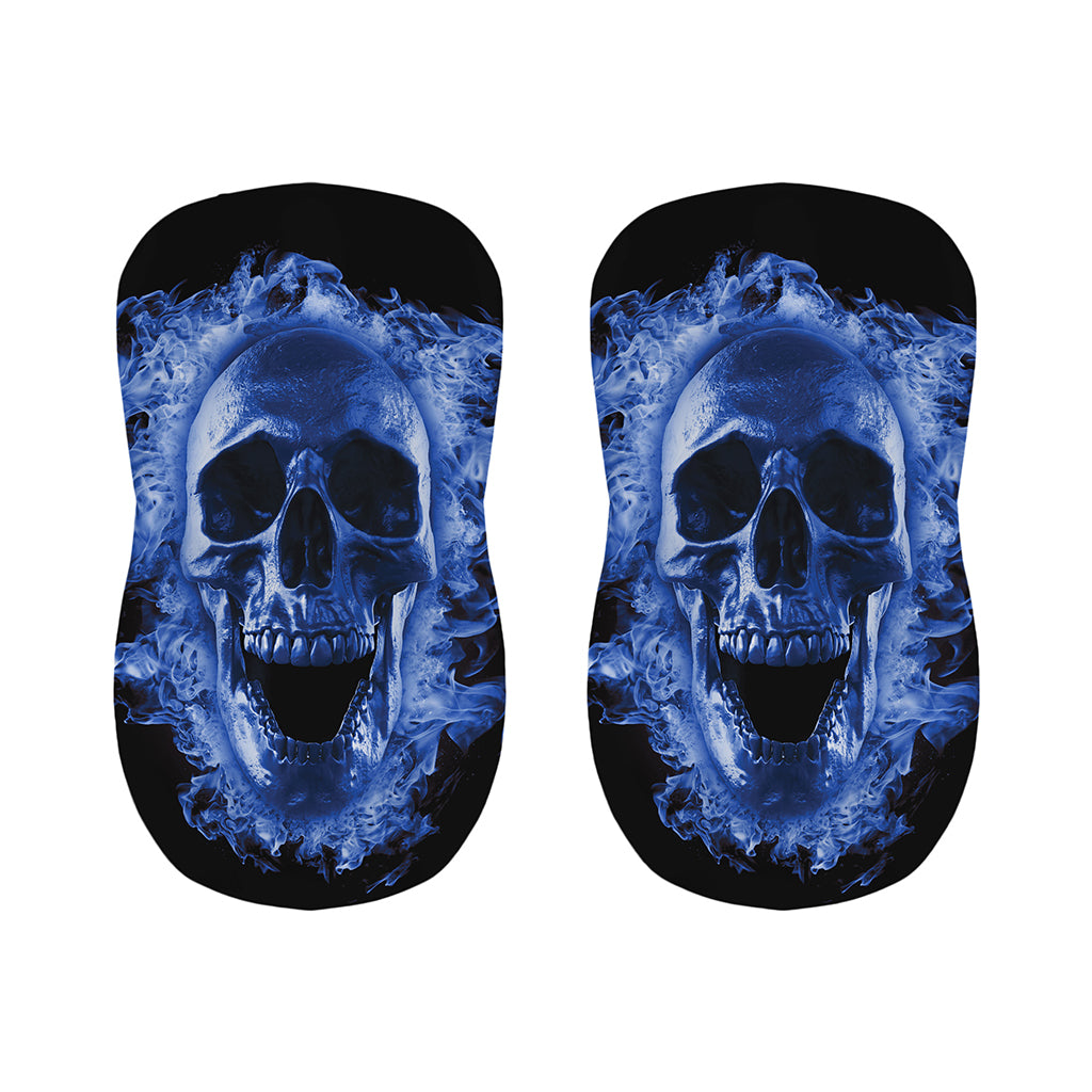 Blue Flaming Skull Print Bar Stool Covers