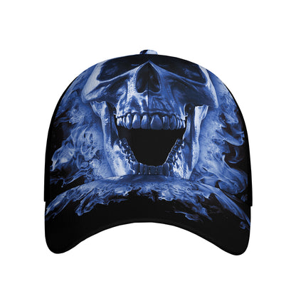 Blue Flaming Skull Print Baseball Cap