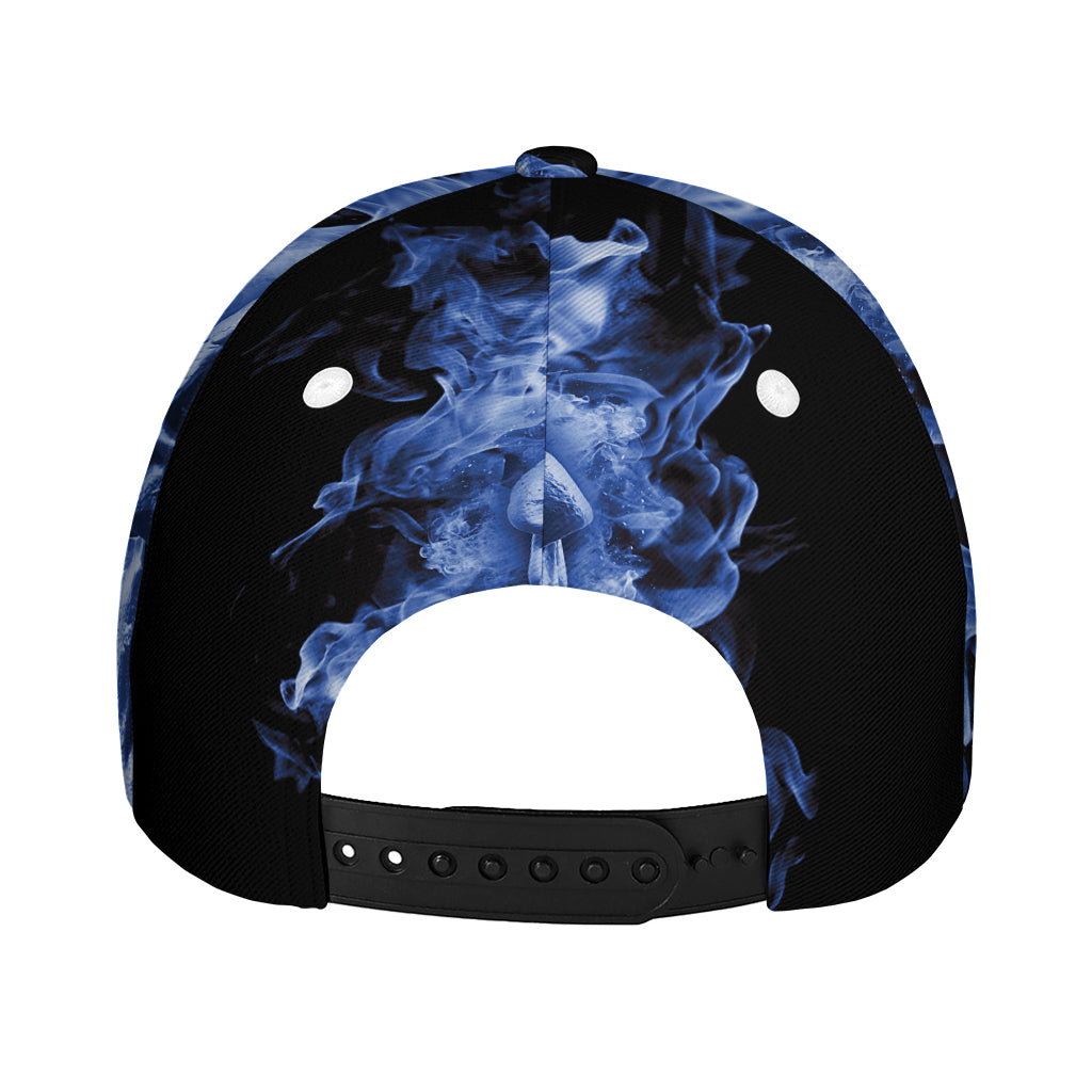 Blue Flaming Skull Print Baseball Cap