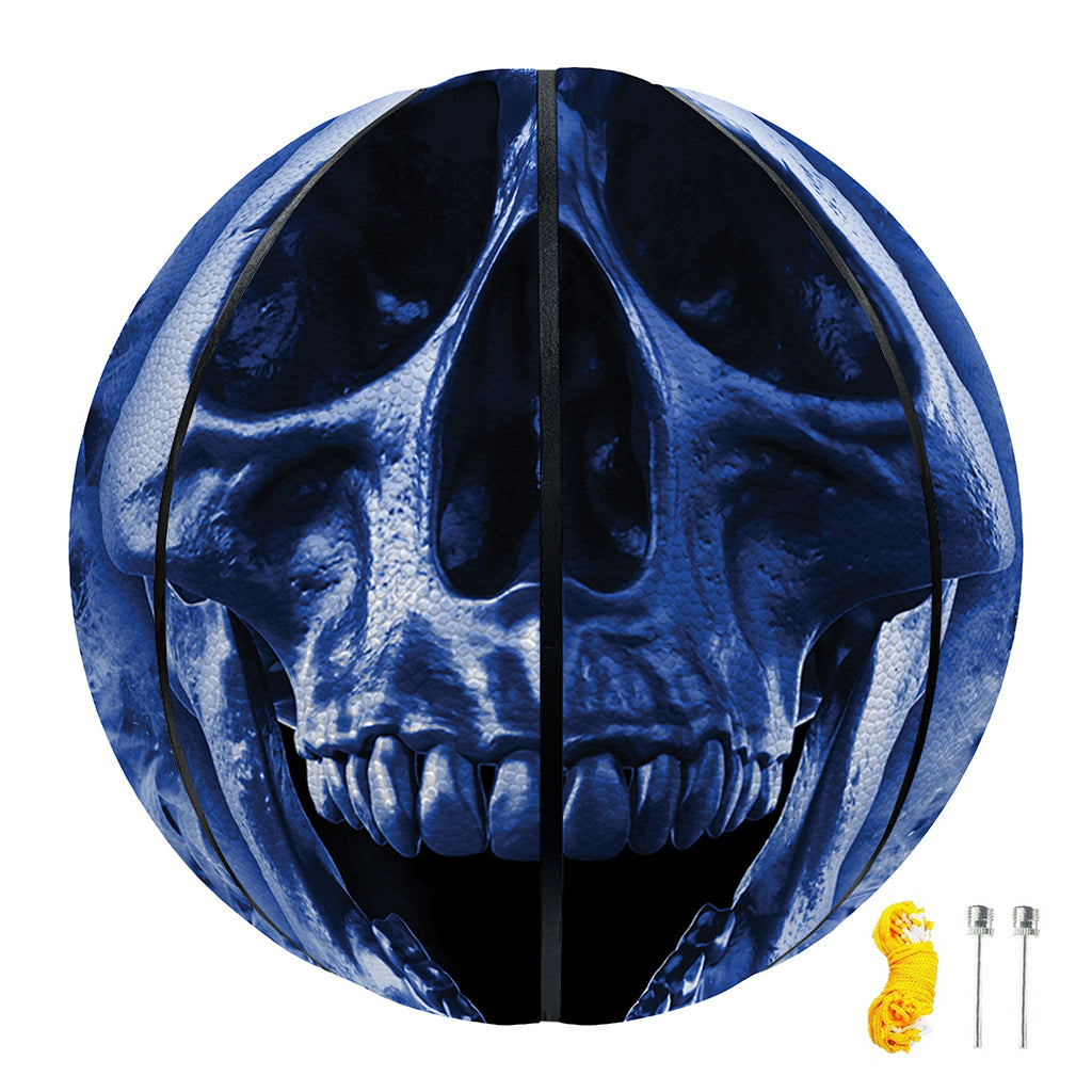 Blue Flaming Skull Print Basketball