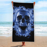 Blue Flaming Skull Print Beach Towel