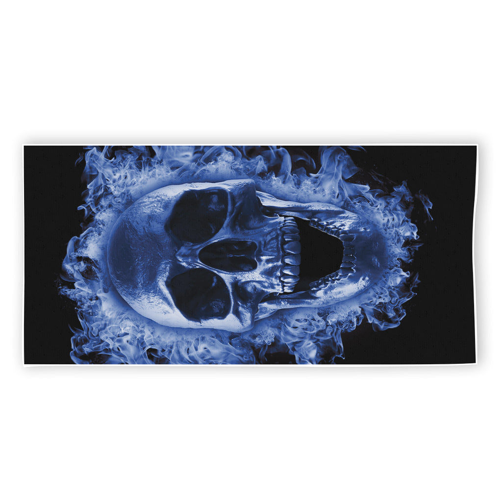 Blue Flaming Skull Print Beach Towel