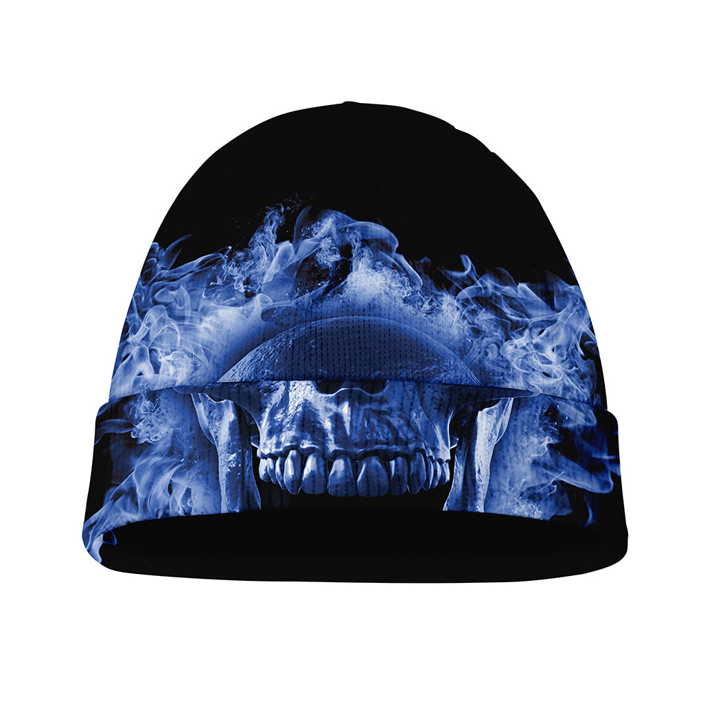 Blue Flaming Skull Print Beanie
