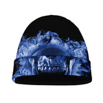 Blue Flaming Skull Print Beanie