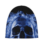 Blue Flaming Skull Print Beanie