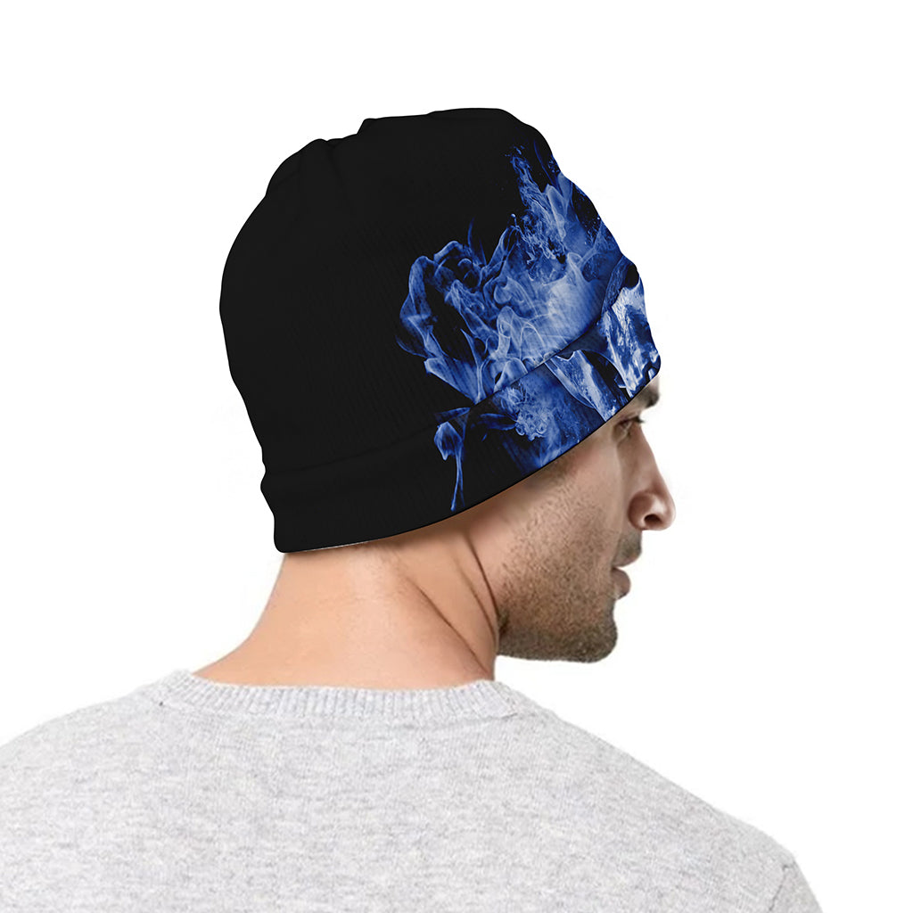Blue Flaming Skull Print Beanie