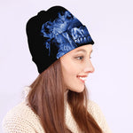 Blue Flaming Skull Print Beanie