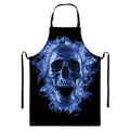 Blue Flaming Skull Print Bib Apron With Pocket