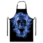 Blue Flaming Skull Print Bib Apron With Pocket