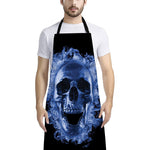 Blue Flaming Skull Print Bib Apron With Pocket