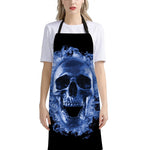 Blue Flaming Skull Print Bib Apron With Pocket