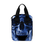Blue Flaming Skull Print Bible Tote Bag
