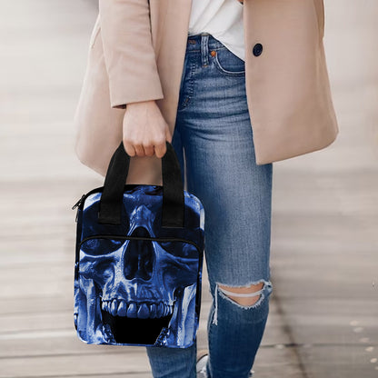 Blue Flaming Skull Print Bible Tote Bag