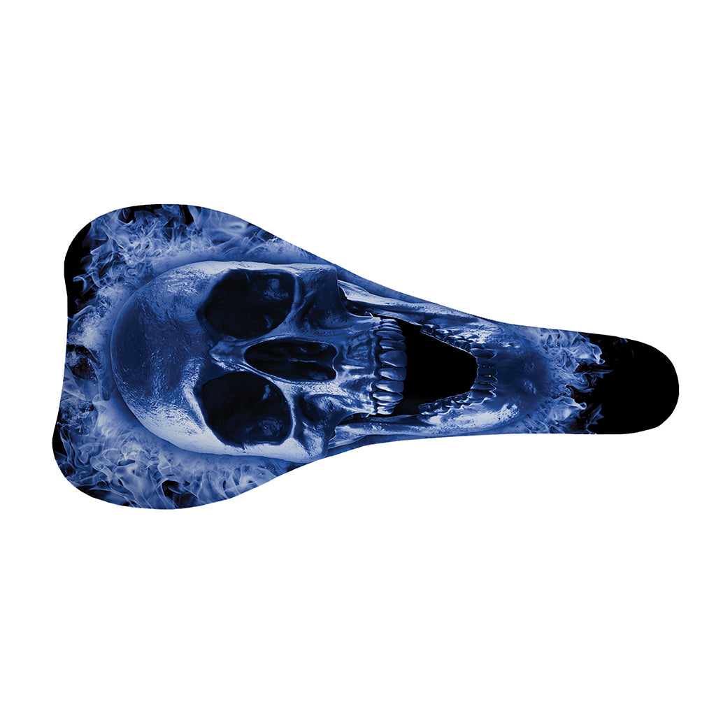 Blue Flaming Skull Print Bicycle Seat Cover
