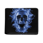 Blue Flaming Skull Print Bifold Wallet
