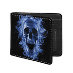Blue Flaming Skull Print Bifold Wallet
