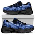 Blue Flaming Skull Print Black Chunky Shoes