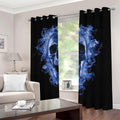 Blue Flaming Skull Print Dimout Grommet Curtains