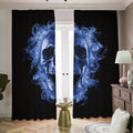 Blue Flaming Skull Print Dimout Pencil Pleat Curtains