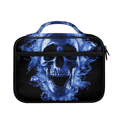 Blue Flaming Skull Print Briefcase Bible Bag